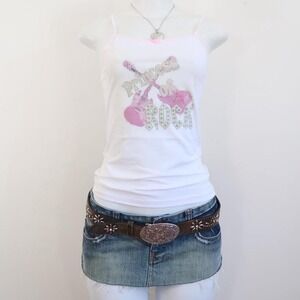 y2k princess of rock cami white lace trim graphic top